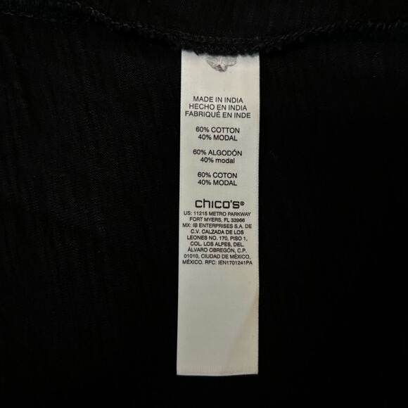 CHICOS Womens Sz 2 M Black Short Sleeve Top w/ Side Tie Cotton Blend India - Picture 6 of 7